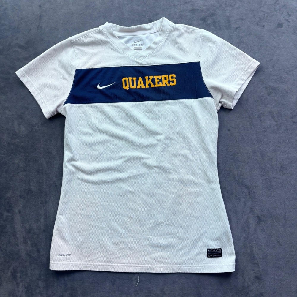 Nike Dri-FIT Quakers Jersey White Navy Blue Number 8 V-Neck Shirt Medium